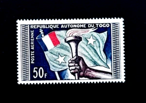 TOGO Stamp - 1957 Torch & Flag from France & Togo Air Mail Sn C22 Mint OG LH r53 - Picture 1 of 2