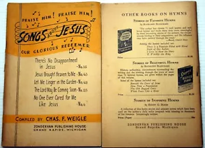 Chas. F Weigle SONGS ABOUT JESUS OUR GLORIOUS REDEEMER Gospel Evangel Pentecost - Picture 1 of 5