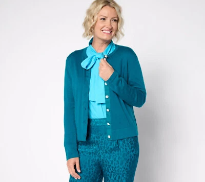 NEW by Stacy London 3X Light Weight Cardigan w/ Novelty Buttons in Teal QVC 2101 Foto 1 de 4