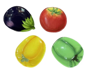 4 Plato de salsa pequeño Ironstone Pier 1 BERENJENA TOMATE VERDE Y AMARILLO PIMIENTA - Imagen 1 de 6