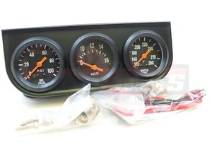 2" Triple Mechanical Gauge Kit Black Oil Pressure Water Volt AMP Meter Hot Rod - Picture 1 of 3