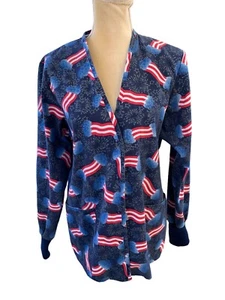 Crest Medical Scrub Warm Up Jacket Womens XS Snap Front Long Sl Patriotic - Picture 1 of 5