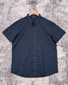 Travis Mathew Shirt Mens Blue Striped Woven Button Up Short Sleeve Size XXL 2XL - Picture 1 of 7