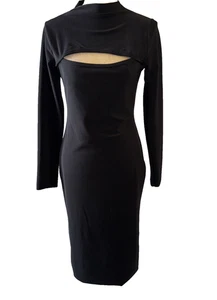Fashion Nova Ribbed Key Hole Long Sleeve Black Dress Size L - Picture 1 of 12