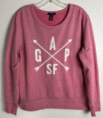 Gap San Francisco Pink Sweatshirt White Puffy Embroidered Spell Out Logo L 1370 - Image 1 of 4
