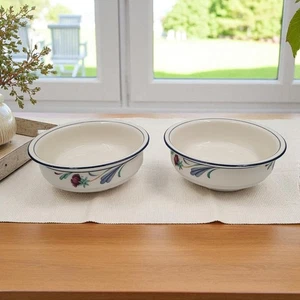 Lenox Chinastone Poppies on Blue 6 1/4" Cereal Bowl Red Flowers Set of 2 - Picture 1 of 6