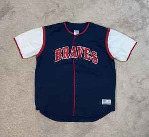 Atlanta Braves True Fan Adult Blue Button Up Baseball Jersey Size XL (C20) - Picture 1 of 9