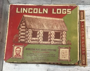 Anitque Lincoln Logs Set 1920 Rare Complete Set Pioneer Cabin Box w/ Manual USA - Picture 1 of 15