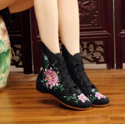 New Women's Chinese Style Embroidered Cloth Shoes Ankle Strap Flat Floral Shoes - Image 1 of 4