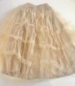 Womens Tulle Tutu Layered Long Skirt Beige/Nude Balletcore - Picture 1 of 5