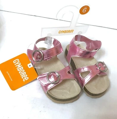 BABY/TODDLER GIRL (5&6) SHINY ROSE METALLIC PINK SANDALS roman flat ankle strap - Image 1 of 4
