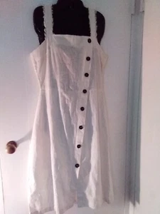Cream Linen Sundress Button Down Front Fray Shoulder Straps B/Zipper L - Picture 1 of 5