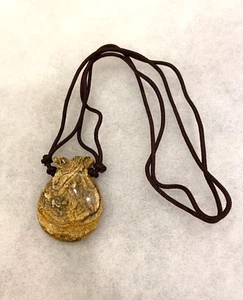 Sajen Carved Picture Jasper Pouch Pendant on Adjustable 32-Inch Woven Cord - Picture 1 of 7