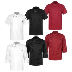 Womens Mens Tops Cookings Chef Coat Canteen Patchwork Work Pockets Kitchen Cook - Picture 1 of 59