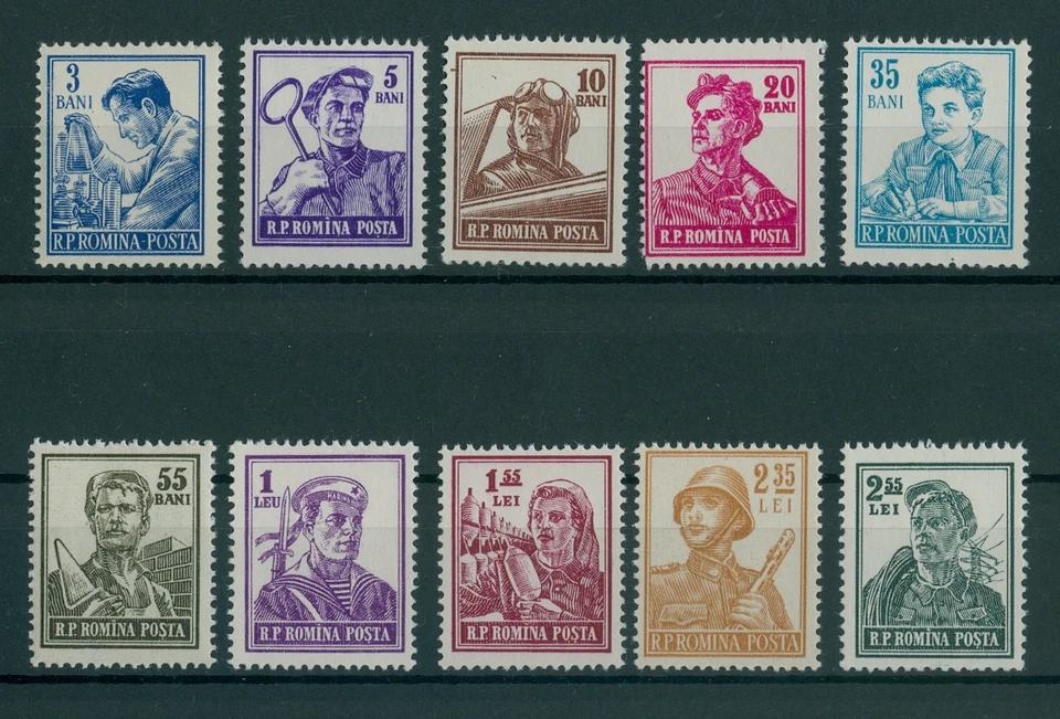 Rumänien 1955 Mi.1500-09 ** Freimarken:Berufe,Chemiker,Flieger,Bergmann,Pionier — 第 1/1 张图片