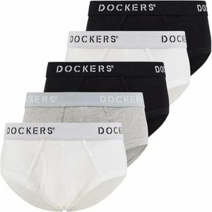 Dockers Mens Gray/Wht/Blk Underwear Bikini Briefs 100% Cotton Tag Free -5 Pk -XL - Picture 1 of 7