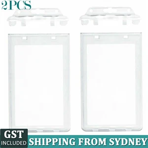 2PCS Clear Permanent Lockable ID Card Holder Hard Case Lanyard Business Portrait - Picture 1 of 12