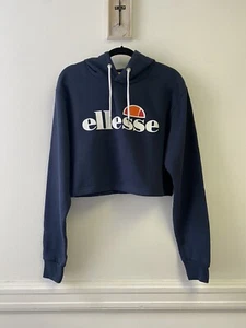 Ellesse Women’s Navy Blue Cropped Pullover Hoodie Sweatshirt Logo Sz XL - Picture 1 of 7