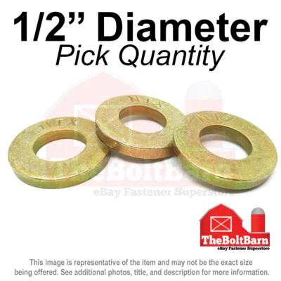 1/2" SAE Extra Thick Flat Washers Grade 8 Steel Zinc Yellow (Pick Quantity) - Image 1 of 2