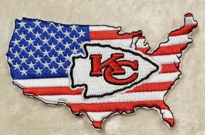 Kansas City Chiefs 4" USA Flag Iron On Embroidered Patch ~Free Tracking!