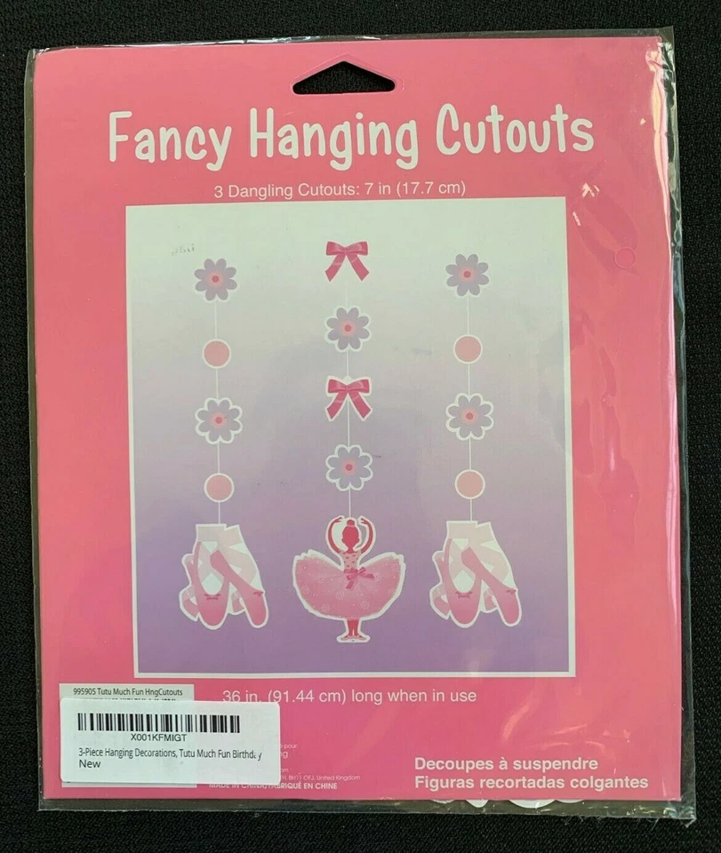 Tutu Ballerina 3 Piece Pink Hanging Cutouts Birthday Party Decoration Ballet - Image 1 of 2