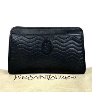Yves Saint Laurent Clutch Bag Ysl Quilted Leather Black - Imagen 1 de 10