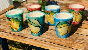 Italy Vintage 1990s Set Of 6 Amalfi Handpainted Limoncello Espresso Cups, 2x2.5” - Picture 1 of 14