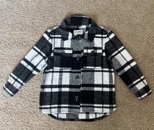 Old Navy Girls Black And White Plaid Flannel Button Up Shirt Jacket Small (6-7) - Picture 1 of 7