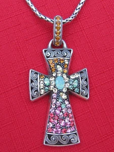 Brighton Crystal Voyage Cross Colorful Silver Pendant Necklace - Picture 1 of 4