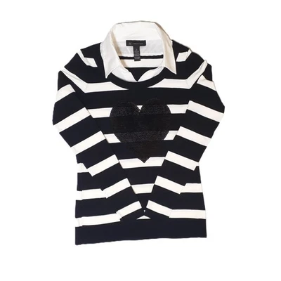 Топ рубашка INC International Concepts XS женщин черно-белая полоса блестки сердце - Изображение 1 из 4