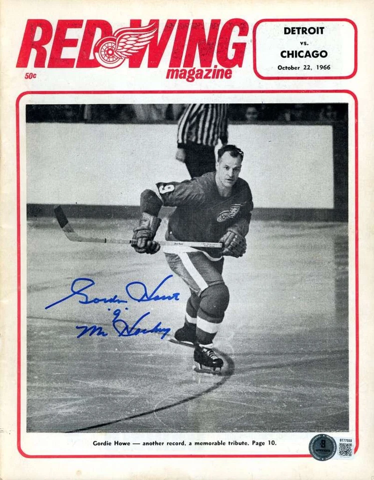 Gordie Howe Beckett BAS Firmado 1966 Red Wing Program Revista Sr. Hockey Autógra Foto 1 de 1
