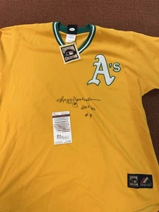 Reggie Jackson signed A's with 3 inscriptions Auth Jersey Cooperstown JSA COA - Picture 1 of 7