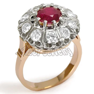 Genuine Ruby and White Sapphire European Style Ring 14k Solid Gold #R1478. - Image 1 of 4
