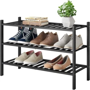 Shoe Rack 3 Tier Bamboo Organizer Stackable Free Standing Wooden Storage Shelf - Picture 1 of 8