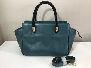 NWT Nicoli Italy Garanzia Teal Leather Crossbody Tote Purse Gold/Black Handle - Picture 1 of 12