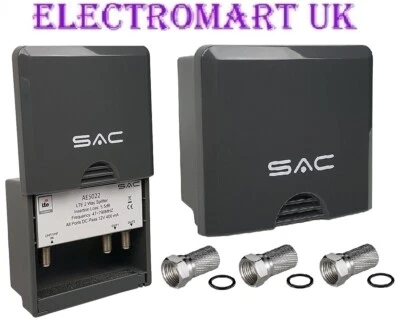 2 WAY MASTHEAD OUTDOOR WEATHERPROOF TV AERIAL SPLITTER 47-790MHz UHF VHF LTE 4G - Image 1 of 2