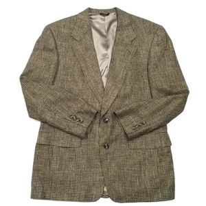 Vtg Hart Schaffner Marx Houndstooth Silk Blazer 41R Brown Sports Coat Union USA - Picture 1 of 13