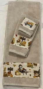 Set asciugamani da bagno decorazione bagno autunno spaventapasseri zucca foglia fienile beige 3 pezzi - Foto 1 di 4