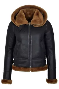 Chaqueta de piel de oveja marrón con capucha B3 Flying chaqueta de piel de oveja real F-05 - Imagen 1 de 7
