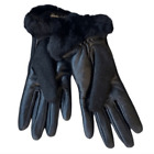Ugg Shorty Leather-Trim Wool-Blend Touchscreen Black Gloves Sz Medium