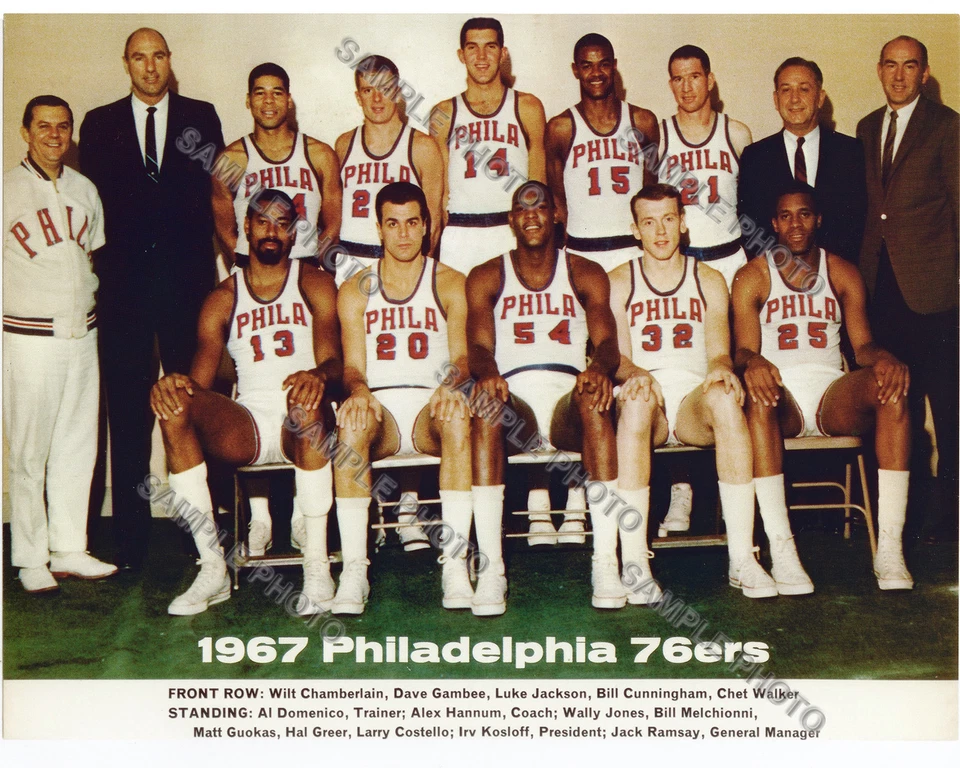 1966-67年费城76人队世界冠军队照片钱伯兰·坎宁厄姆·格雷尔 — 第 1/1 张图片
