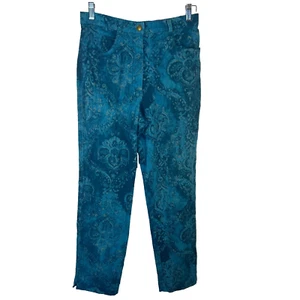 Olsen - Pantalones de mezclilla para mujer talla 10 turquesa dorado estampado cachemira 5 bolsillos cremallera mosca - Imagen 1 de 19