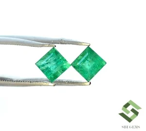 4.25x4.25 mm Certified Natural Emerald Square Cut Pair 0.85 CTS Loose Gemstones - Picture 1 of 8