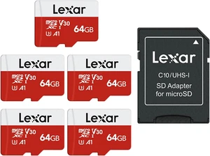 E-Serie 64GB Micro SD Karte 5er Pack, Microsdxc UHS-I Flash Speicherkarte mit Adapter - Bild 1 von 12