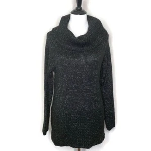 DKNY Sweater Women Size S Black White Cowl Neck Pullover Split Sides Long Sleeve - Picture 1 of 12