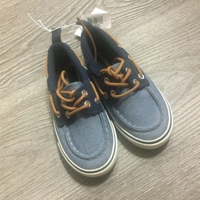 Old Navy Toddler Boy Shoes Size 8 Jean Gray & Blue Tie -Up New - Imagem 1 de 4