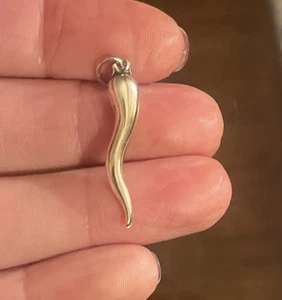 Sterling Silber Italienischer Horn Anhänger 925 Viel Glück Amulett 1,25" - Bild 1 von 5