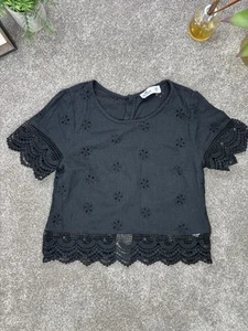 Hollister Lace Top Extra Small Black boho eyelet Party Holiday Going Out Cotton - Picture 1 of 9