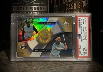 Ken Griffey Jr & Sr PSA 8 Dual Game Used Jersey 2005 Upper Deck Reflections GU - Image 1 of 3