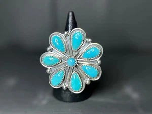 Authentischer Kingman Türkis F925 Sterlingsilber Ring verstellbar Blume Handwerker - Bild 1 von 4